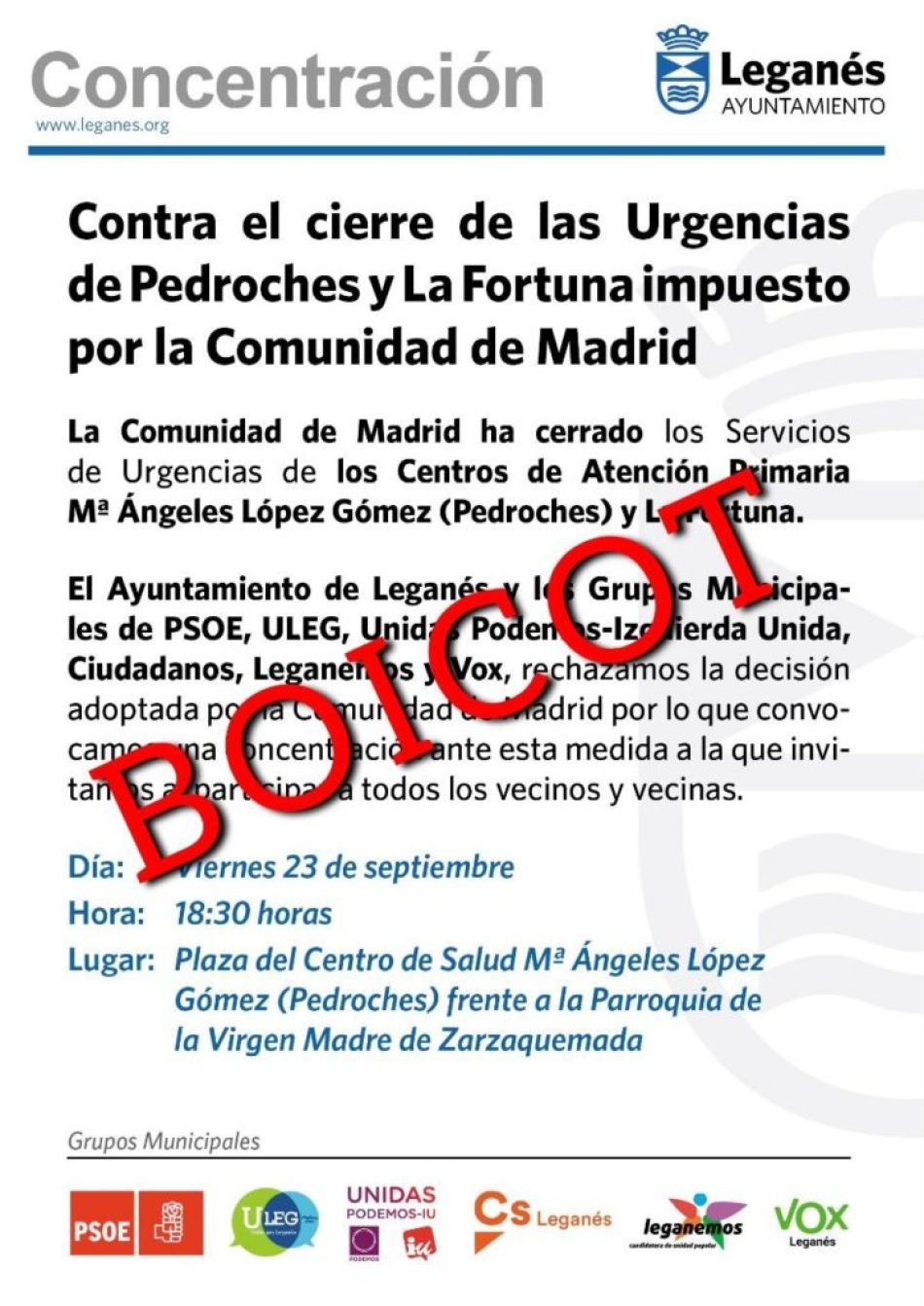 CGT ante la convocatoria del Ayto. Leganés en «defensa» de la sanidad pública