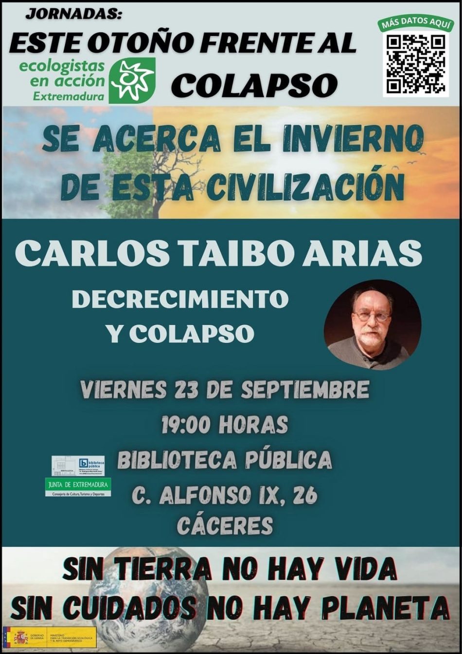 Carlos Taibo abordará la emergencia climática en una charla en la Biblioteca de Cáceres