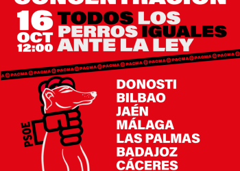 PACMA convoca 21 concentraciones contra el PSOE para que no excluya a los perros de caza de la futura Ley