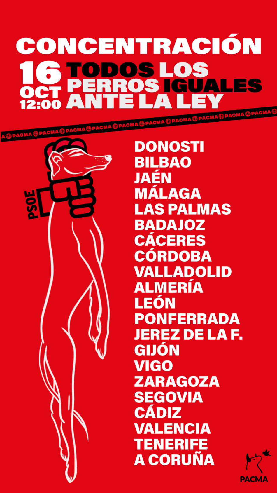 PACMA convoca 21 concentraciones contra el PSOE para que no excluya a los perros de caza de la futura Ley