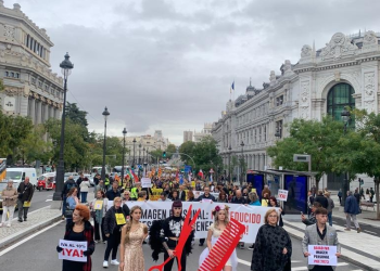 Peluqueras y esteticistas de toda España se manifestaron en Madrid ante el Ministerio de Hacienda para reclamar la recuperación del IVA al 10% para la imagen personal en los PGE de 2023