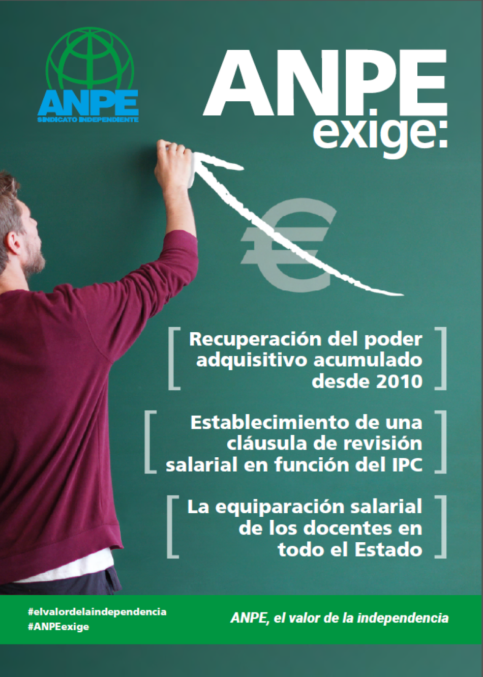 ANPE exige el establecimiento de una cláusula de revisión salarial en función del IPC, y la equiparación retributiva de los docentes en todo el Estado