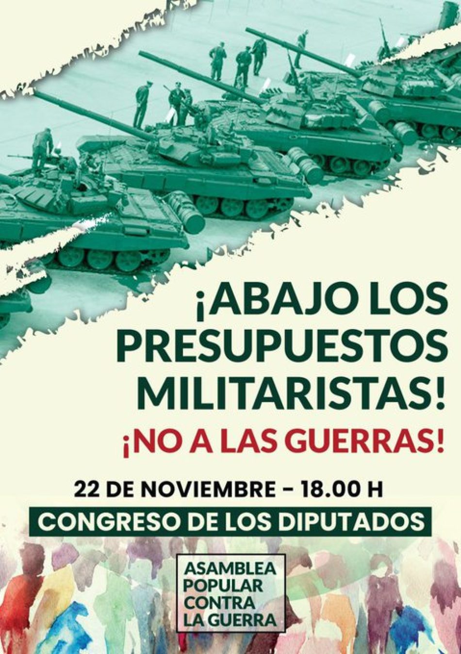 La Asamblea Popular contra la Guerra se moviliza este martes frente al Congreso contra los “presupuestos militaristas”