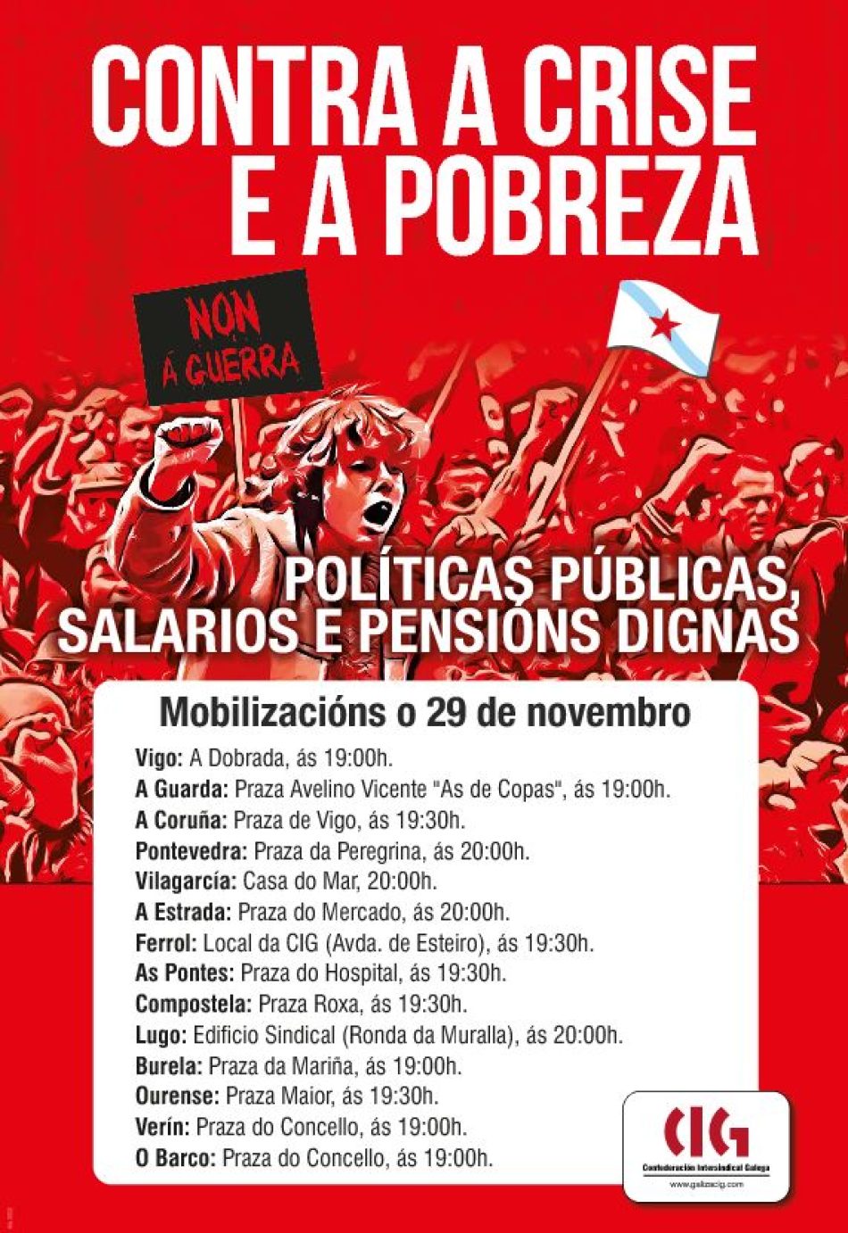 29 de novembro: mobilízate coa CIG contra a crise e a pobreza