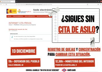 «Sin citas no hay derechos»: Solicitantes de protección internacional sin derecho a serlo registran quejas dirigidas al defensor del Pueblo y se concentran frente al Ministerio del Interior