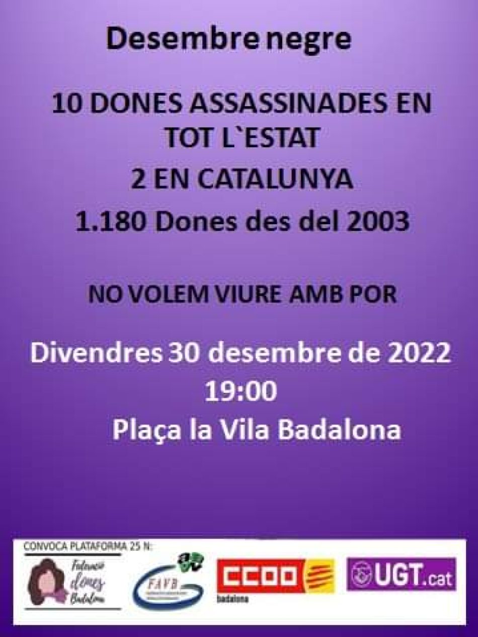 Convocatòria d’urgència a Badalona contra els assassinats masclistes: divendres 30-D