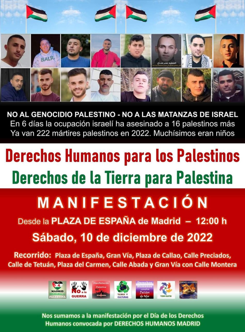 Manifestación en Madrid el sábado 10 de diciembre: «Derechos Humanos para los Palestinos»