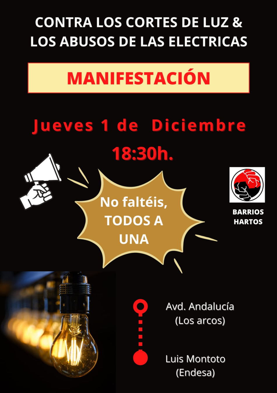 Convocan manifestación en Sevilla contra los cortes de luz y los abusos de las compañías Eléctricas