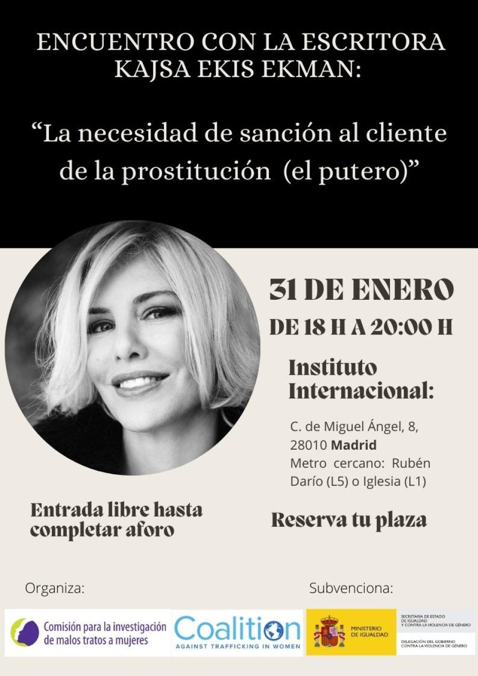 La CIMTM organiza un encuentro en español con la escritora abolicionista Kajsa Ekis Ekman