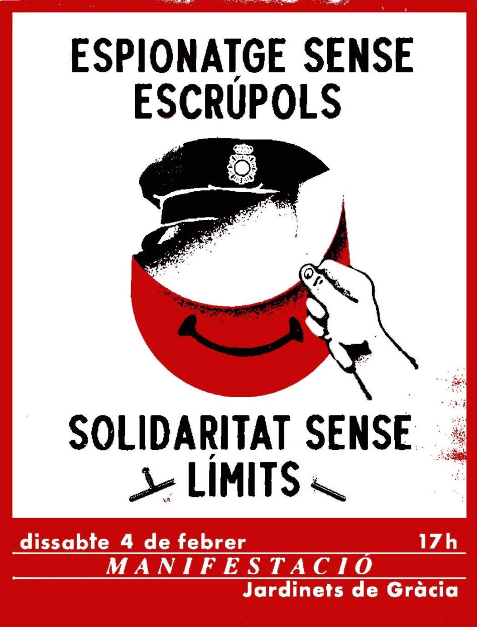 «Espionaje sin escrúpulos, solidaridad sin límites»: convocada manifestación en los Jardines de Gracia el 4 de febrero