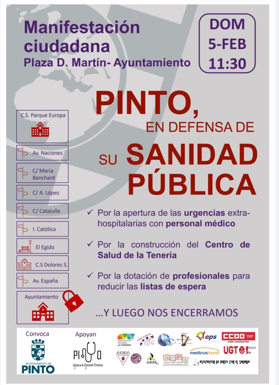 CCOO apoya la manifestación de Pinto en defensa de su Sanidad Pública