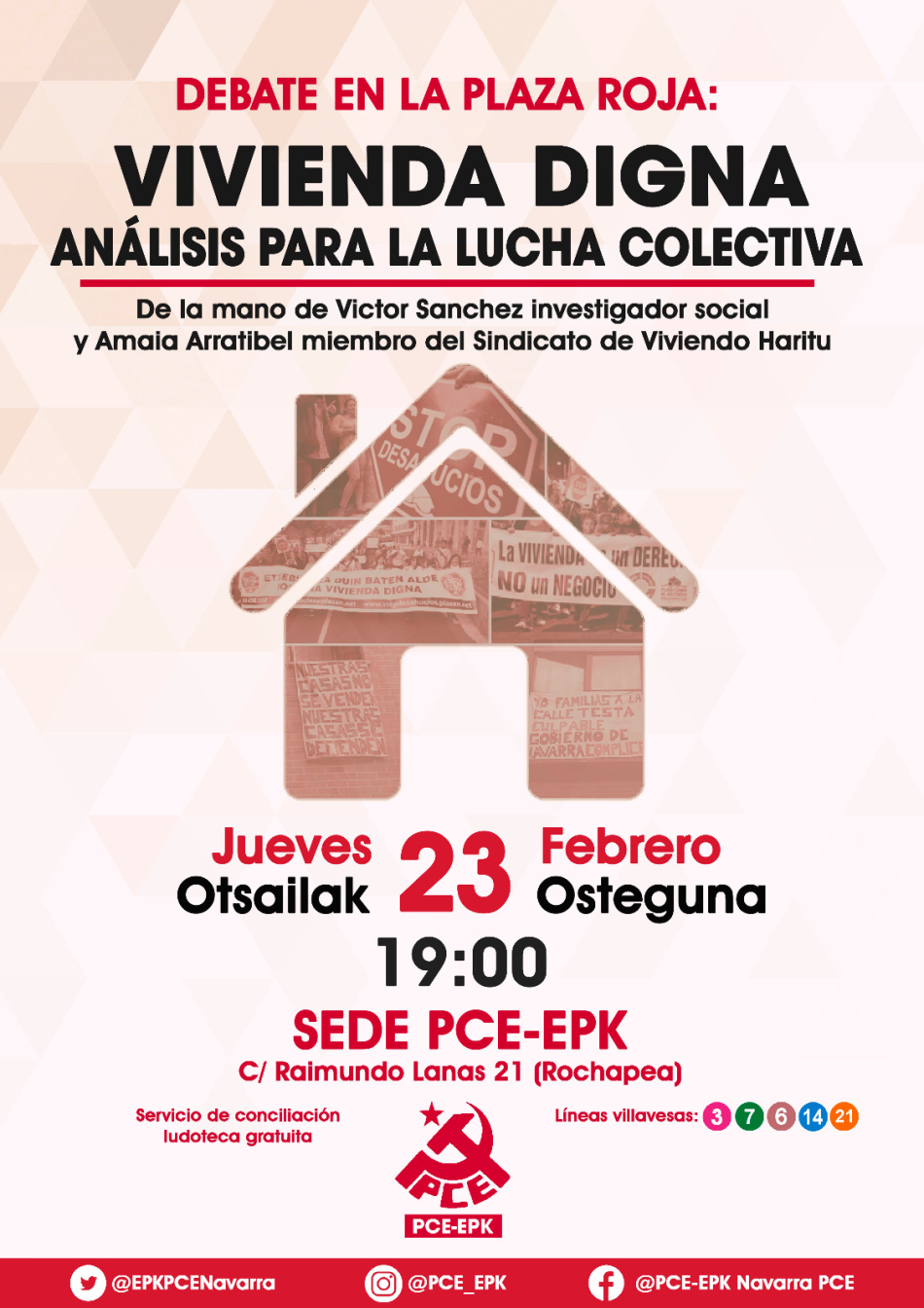 El Partido Comunista organiza una charla para analizar el problema del acceso de la vivienda en Navarra y las soluciones que existen