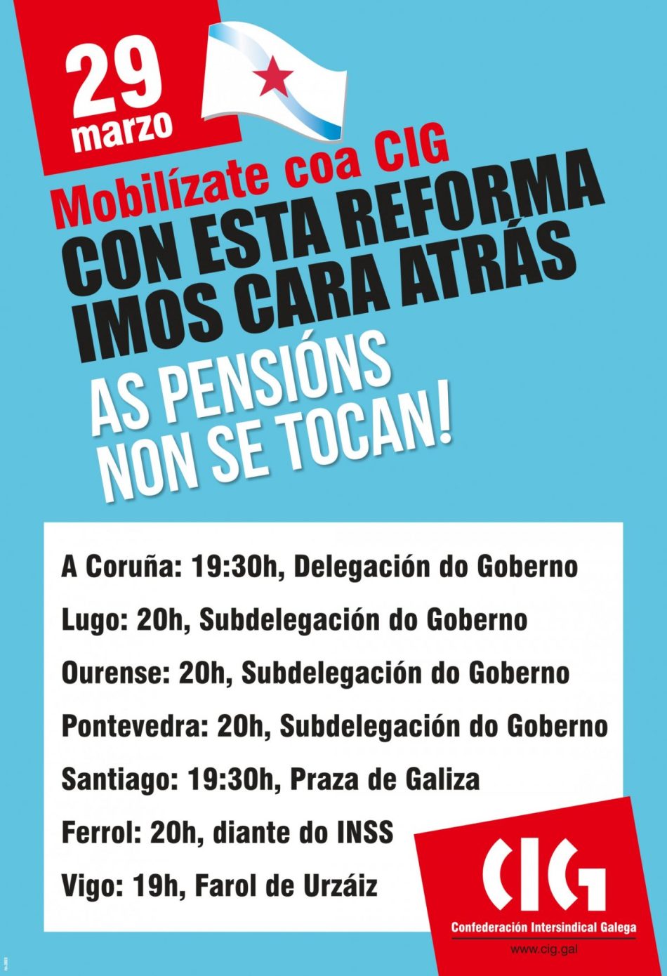 A CIG chama a mobilizarse contra a regresiva reforma das pensións o 29 de marzo