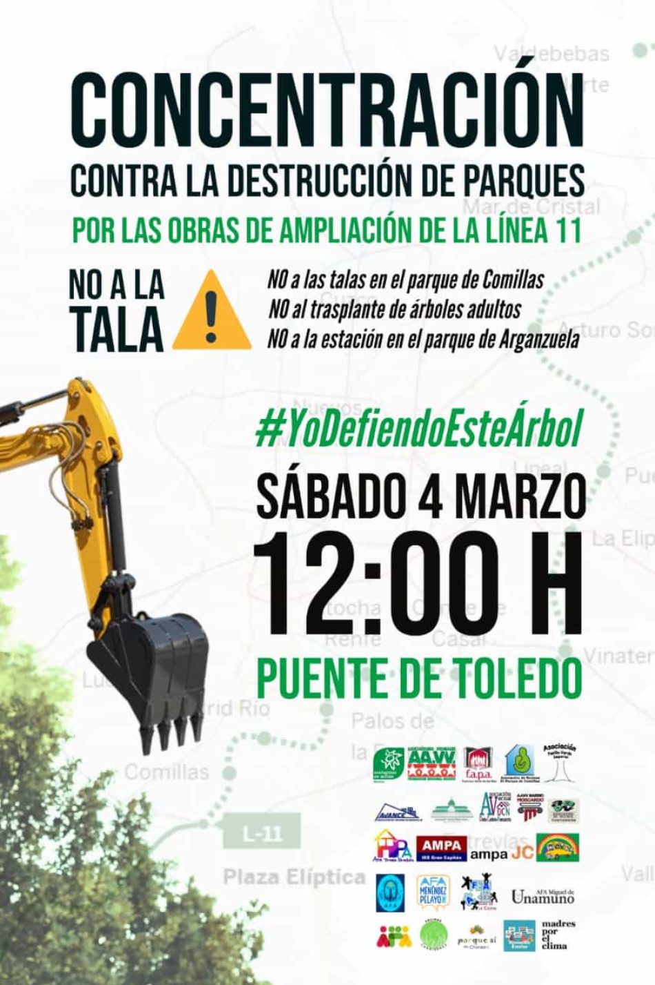 La ciudadanía madrileña vuelve a movilizarse contra las talas de la Línea 11 de Metro