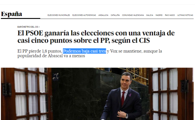 La manipulación del CIS de marzo contra Unidas Podemos en los medios