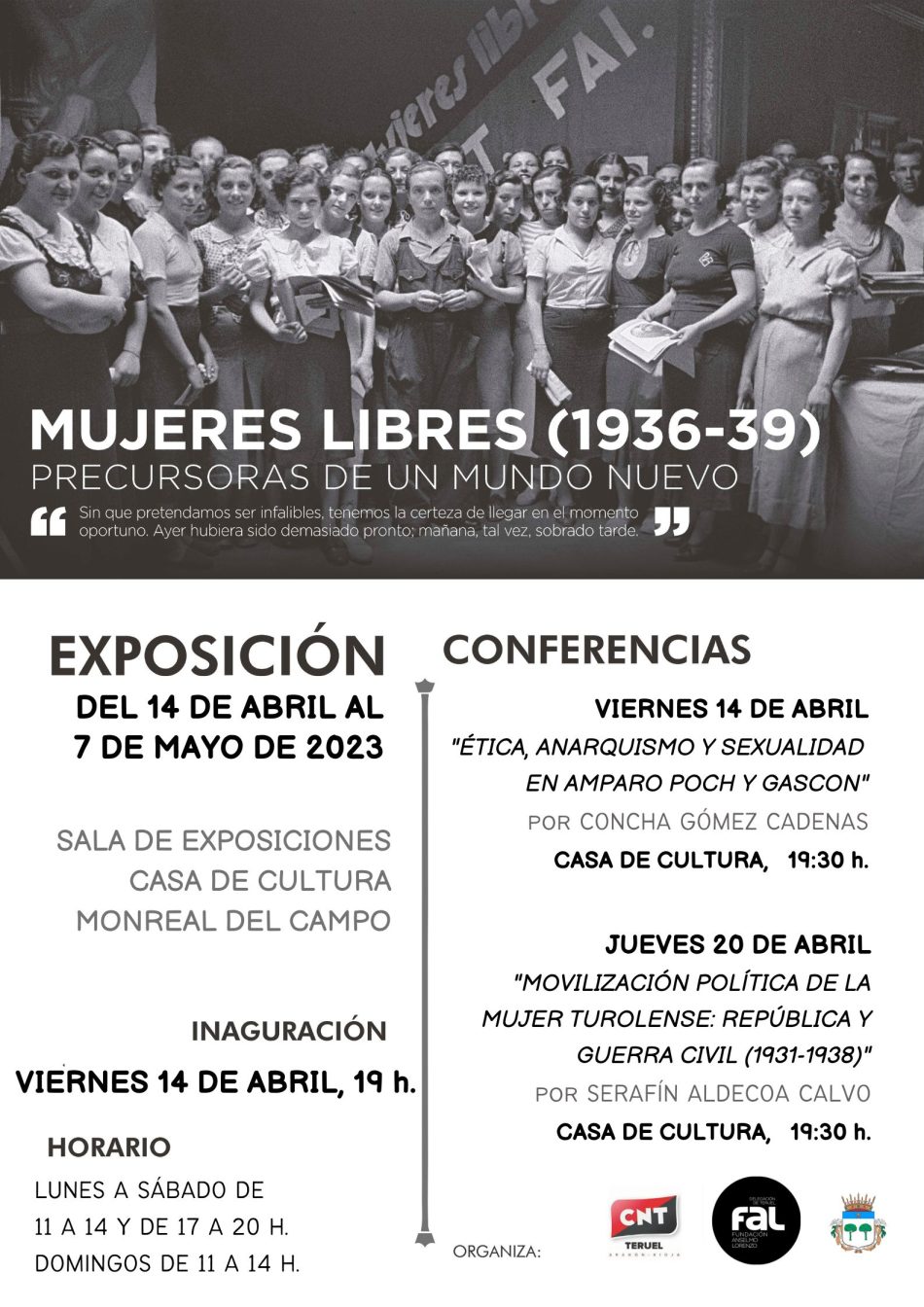 «Mujeres Libres (1936-39) Precursoras de un mundo nuevo» en Monreal del Campo