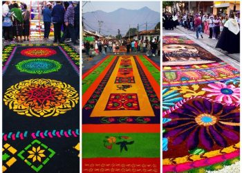 Alfombras de aserrín, el arte efímero florece en Guatemala