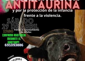 Concentración antitaurina y para proteger a la infancia el sábado frente al ayuntamiento de Alfafar (Valencia)