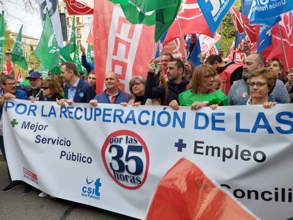 Concentración de empleados públicos de la Comunidad de Madrid «por la recuperación de la Jornada de 35 horas» el 9 de mayo