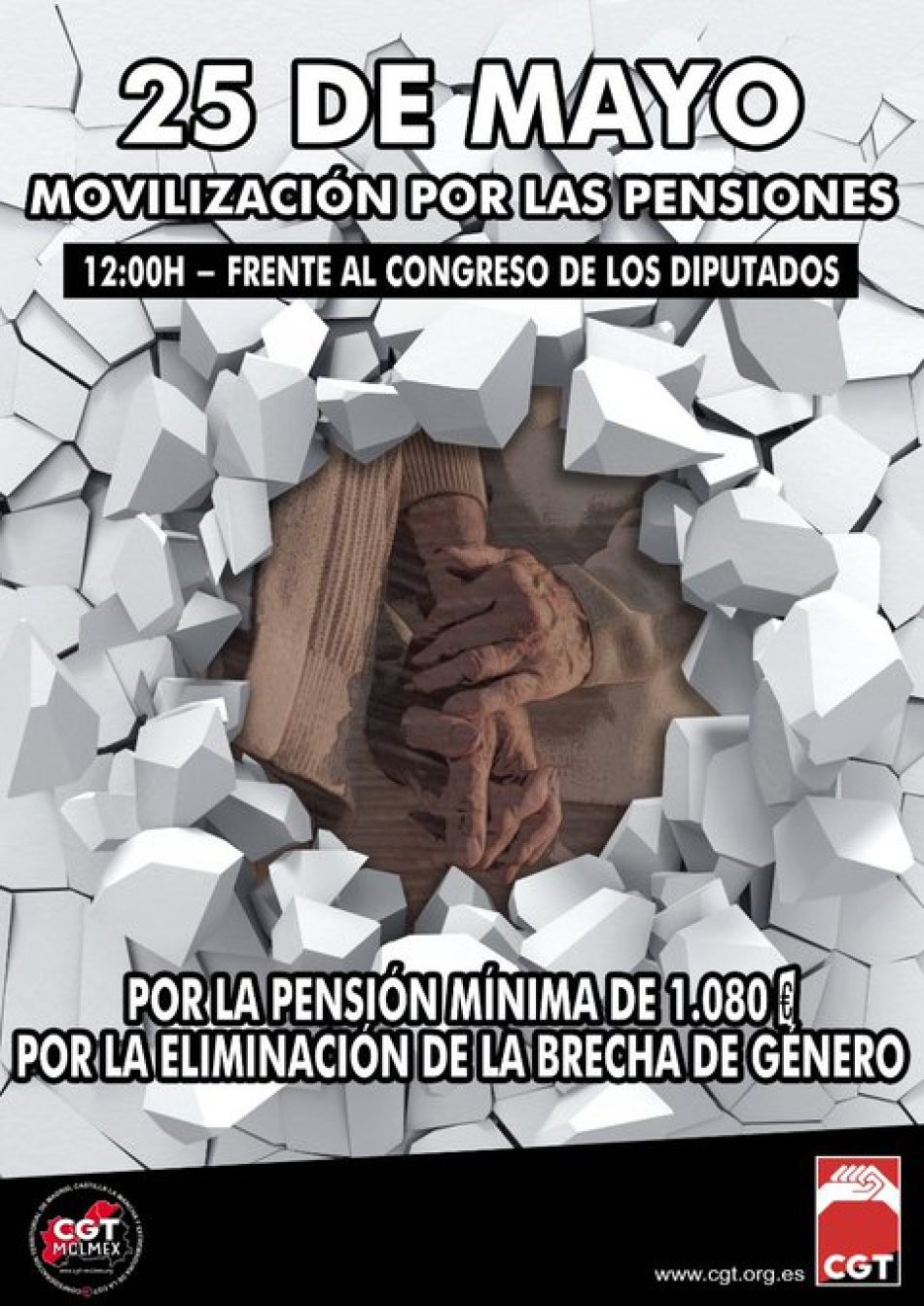 CGT apoya las concentraciones del 25 de mayo por la pensión mínima de 1.080 euros y la eliminación de la brecha de género