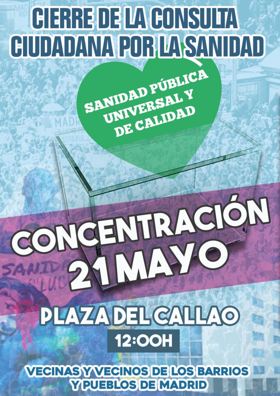 Doble convocatoria en defensa de la Sanidad Pública: en Carabanchel y en el centro de Madrid, el 18 y 21 de mayo