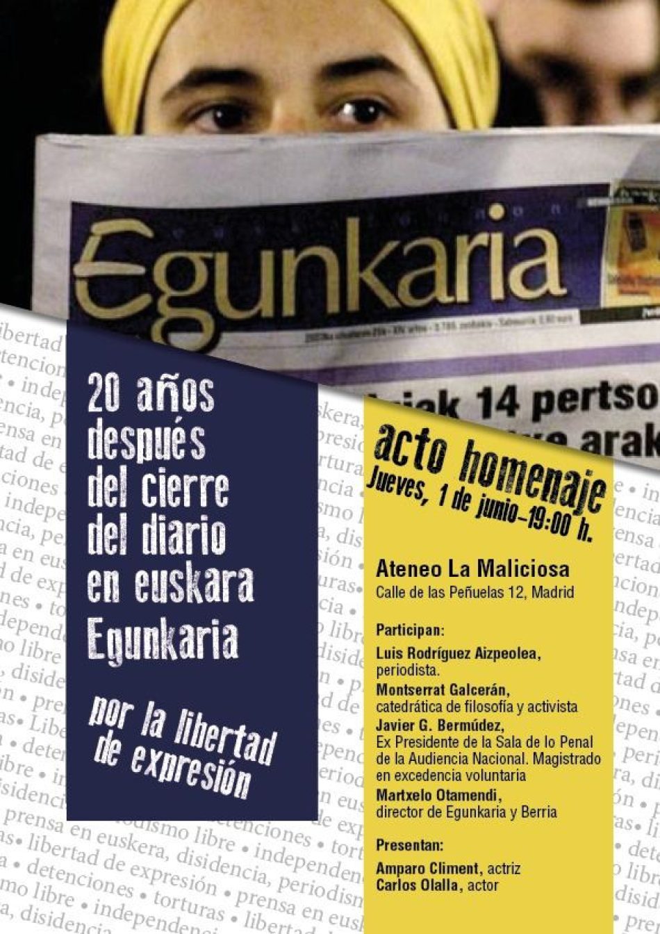 Acto en Madrid en recuerdo del diario vasco Egunkaria y por la libertad de expresión