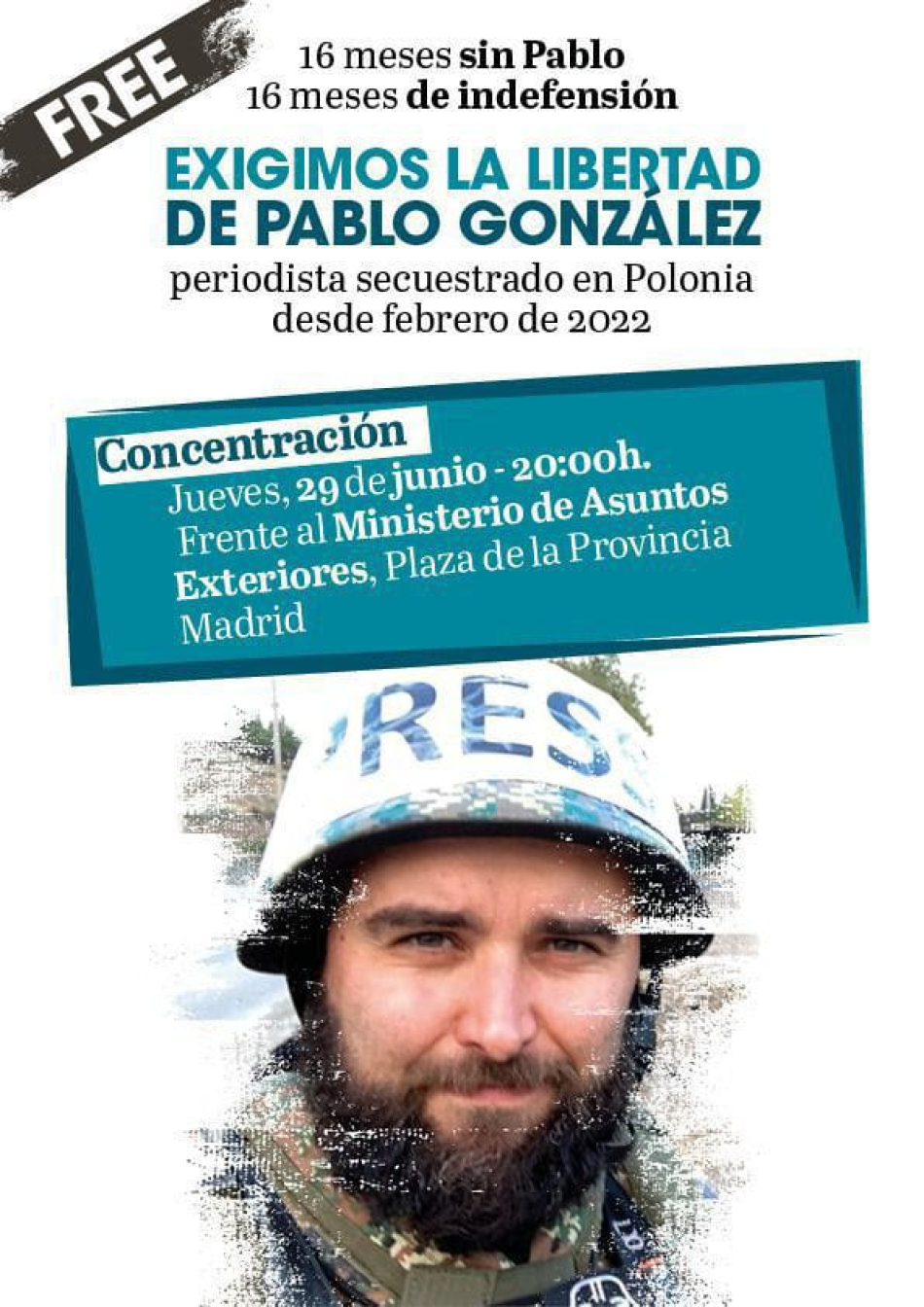 Concentración por la libertad de Pablo González: Madrid, 29 de junio