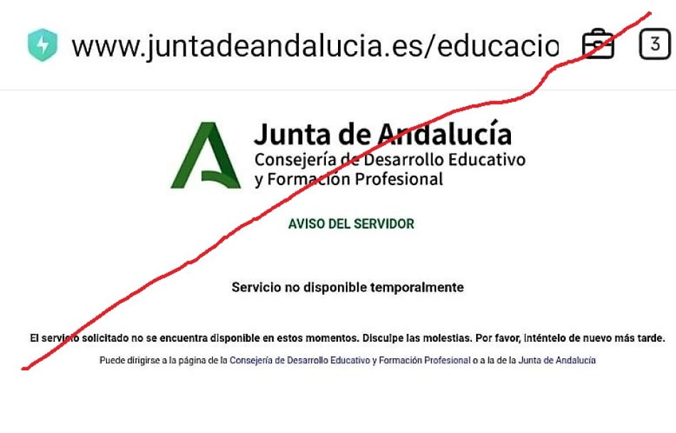 La Sección Sindical de Enseñanza de CNT Jerez denuncia continuos fallos en la página web de la Junta de Andalucía, Consejería de Desarrollo Educativo y Formación Profesional