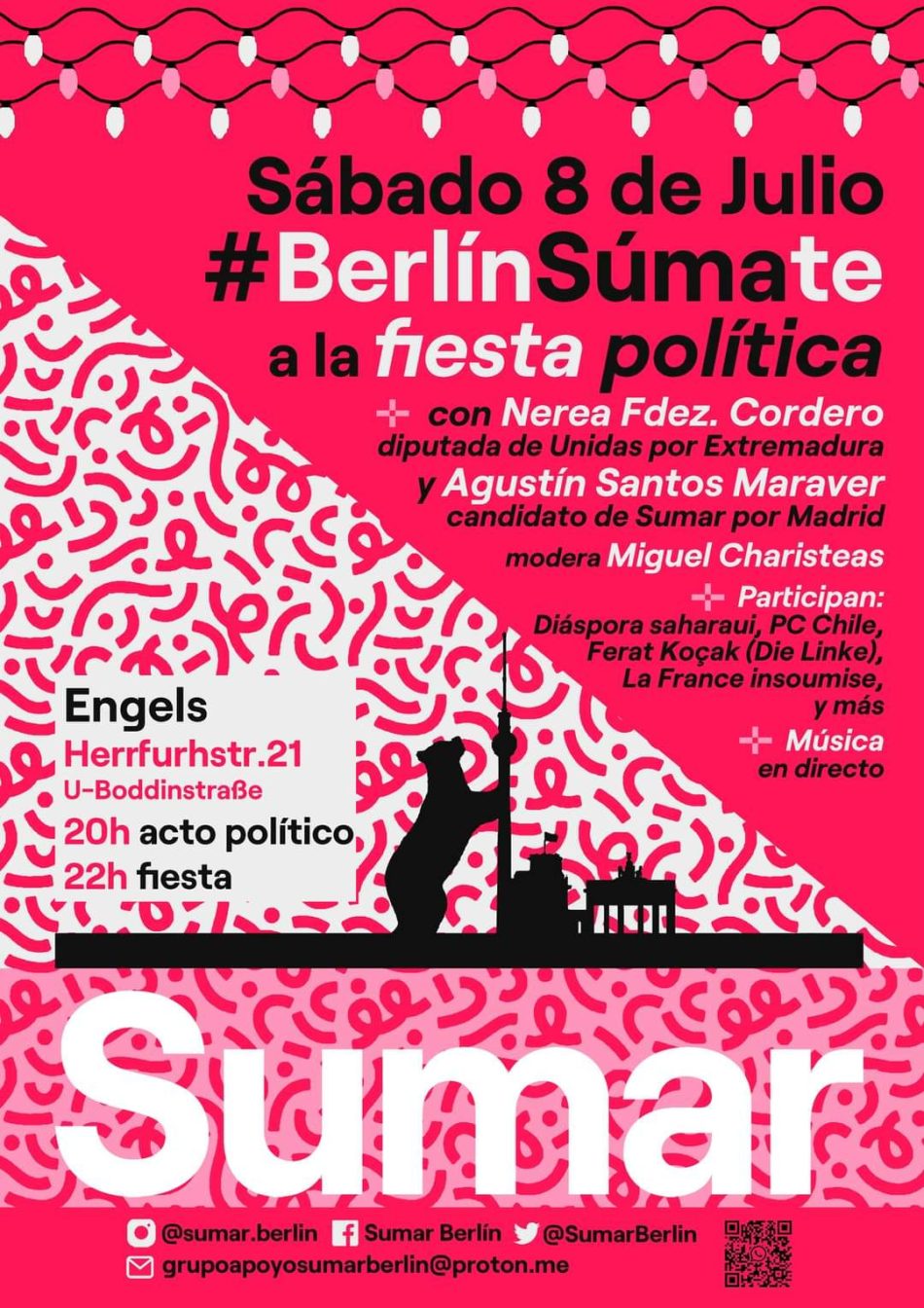 Santos Maraver hará campaña por Sumar en Berlín con la diáspora española