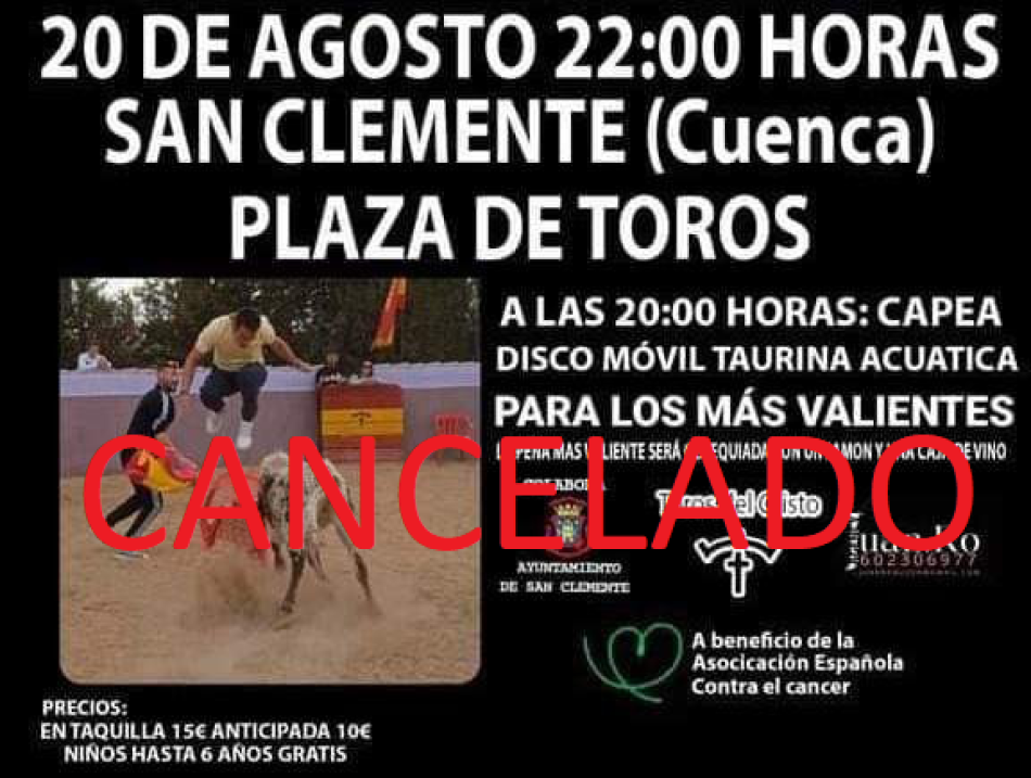 Victoria antitaurina: Cancelado en San Clemente (Cuenca) el festejo ‘capea disco-móvil acuática’
