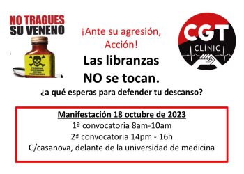 CGT Hospital Clínic de Barcelona se movilizará el 18 de octubre para pedir respeto a quienes cuidan a los enfermos