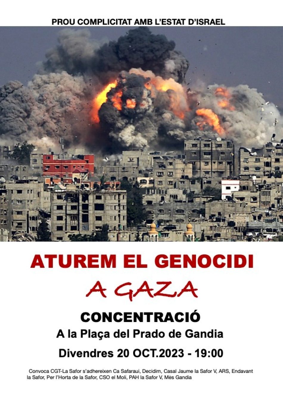 Els moviments socials de la Safor convoquen una concentració al crit de “Prou genocidi de Gaza”
