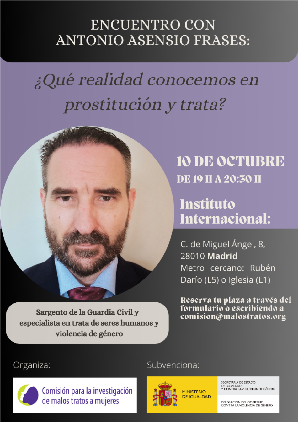 La CIMTM organiza en Madrid el encuentro «¿Qué realidad conocemos en prostitución y trata?» con el Sargento de la Guardia Civil, Antonio Asensio Frases