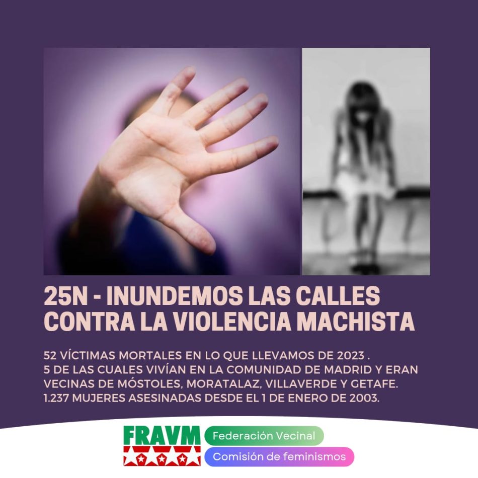 La FRAVM llama a inundar las calles el próximo 25 de Noviembre contra la violencia machista