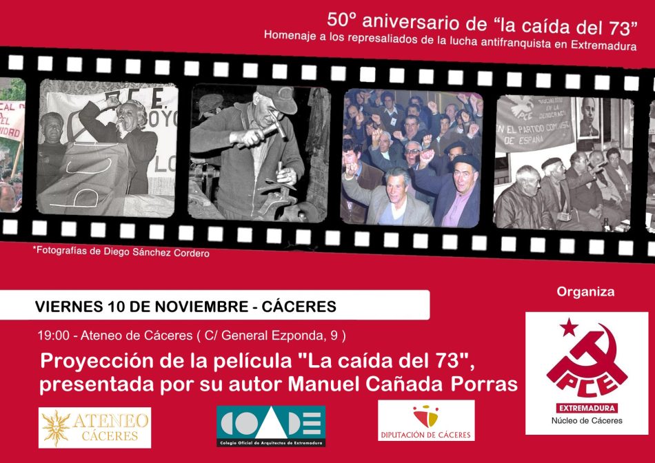 Proyección del documental «La caída de 1973» en el Ateneo de Cáceres, el 10 de noviembre