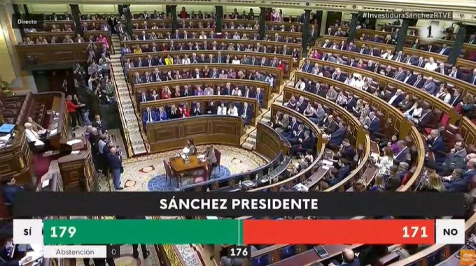 Pedro Sánchez es investido presidente del Gobierno de España en primera votación, con 179 votos a favor y 171 en contra