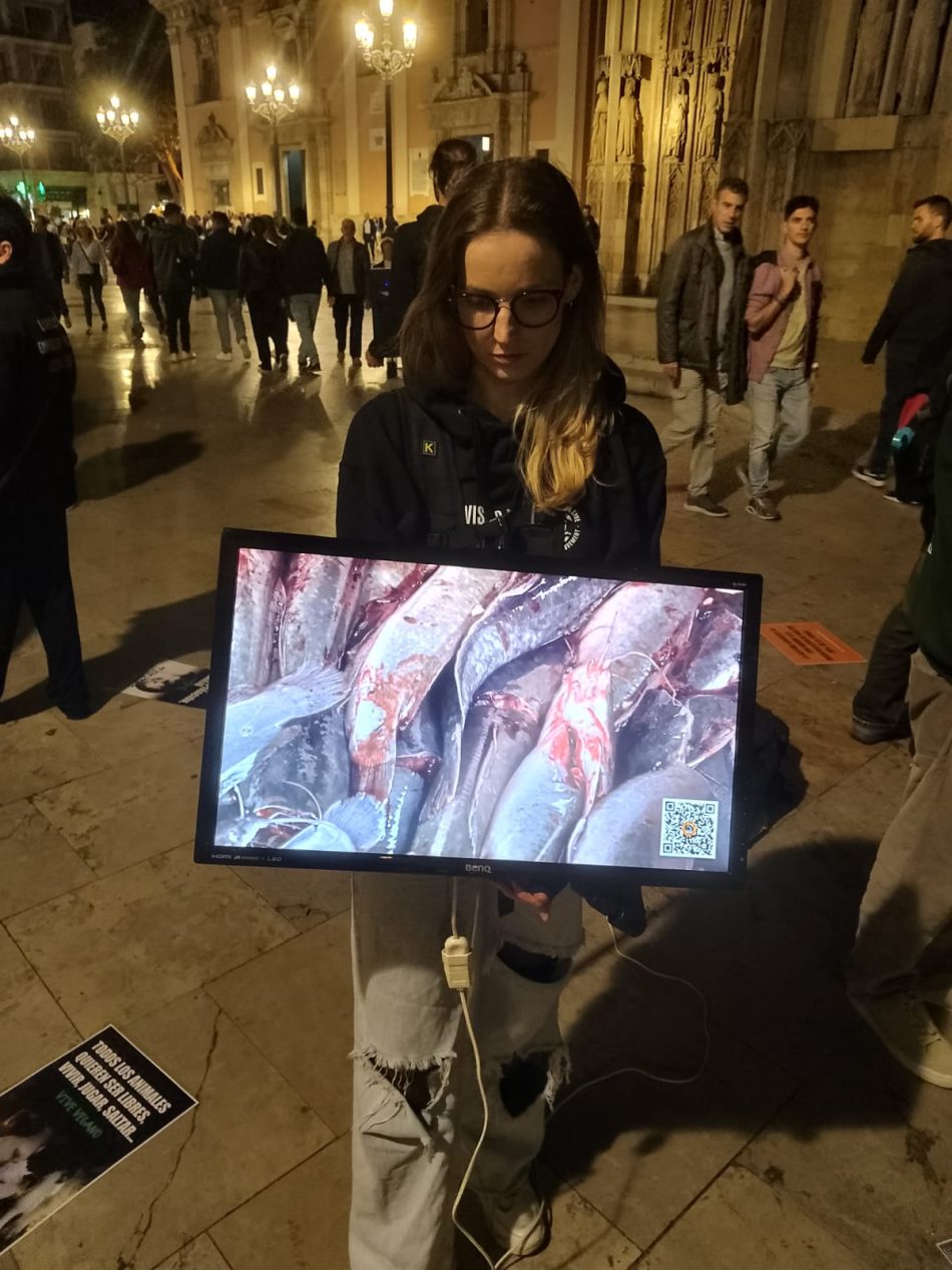 La sádica realidad de millones de animales se muestra en pleno centro de Valencia