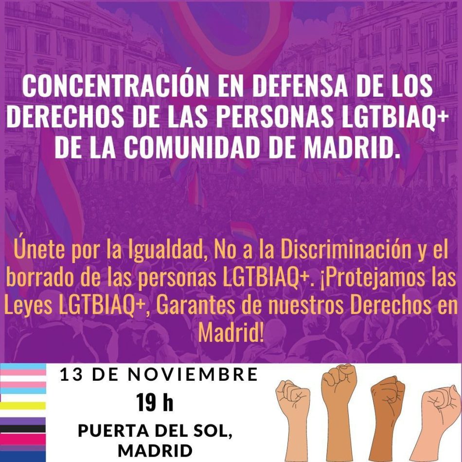 ALEAS llama a la movilización ante la modificación de la Ley de Protección Integral contra LGTBIfobia impulsada por Ayuso