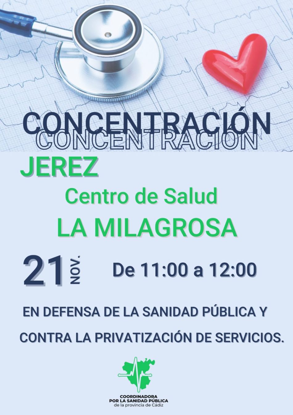 La Coordinadora en Defensa de la Sanidad Pública y contra la privatización de servicios se vuelve a movilizar el próximo 21 noviembre en Jerez
