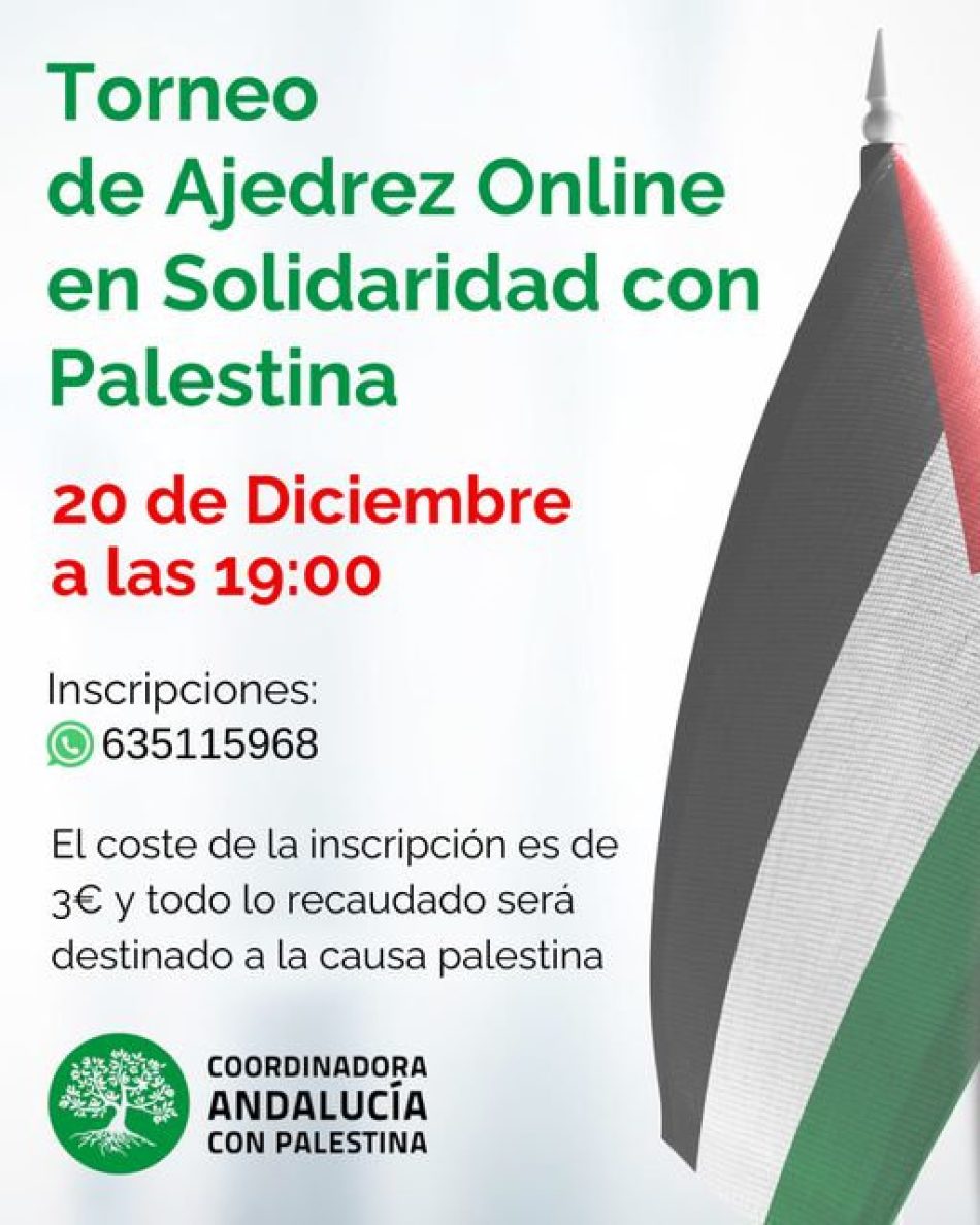 El miércoles se realizará un Torneo de Ajedrez Online en solidaridad con el pueblo palestino