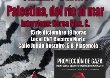 Charla en Plasencia el 15 de diciembre: «Palestina, del río al mar»