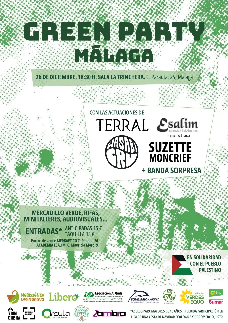 Verdes Equo y otros colectivos reúnen a cinco bandas malagueñas en un evento musical solidario el 26D