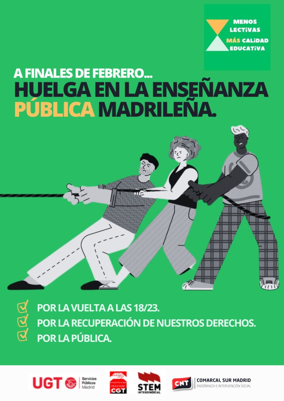 La educación pública madrileña irá a la huelga a finales de febrero en el marco de la campaña “Menos lectivas, más calidad”