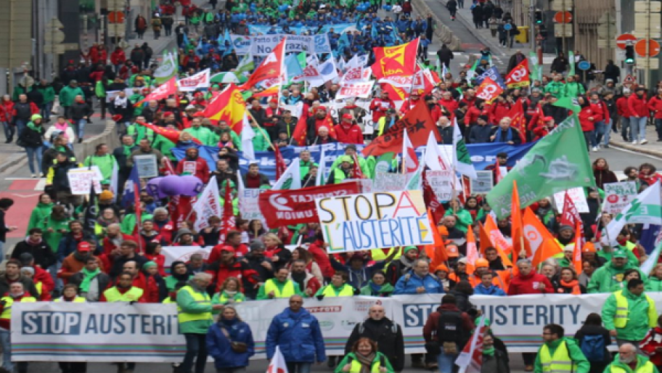 Sindicatos protestan contra normas de austeridad en Bruselas, Bélgica