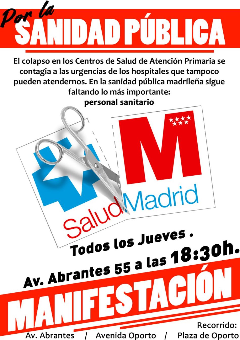 Nueva protesta en Carabanchel contra el colapso de los Centros de Salud de Atención Primaria y en defensa de la sanidad pública