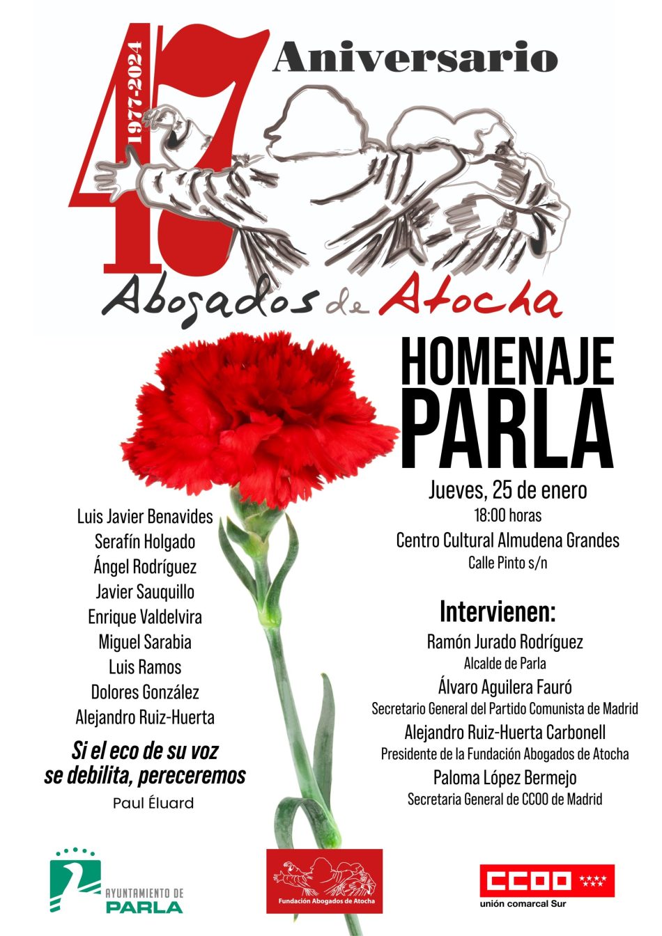 Parla homenajea a los Abogados de Atocha en su 47º aniversario