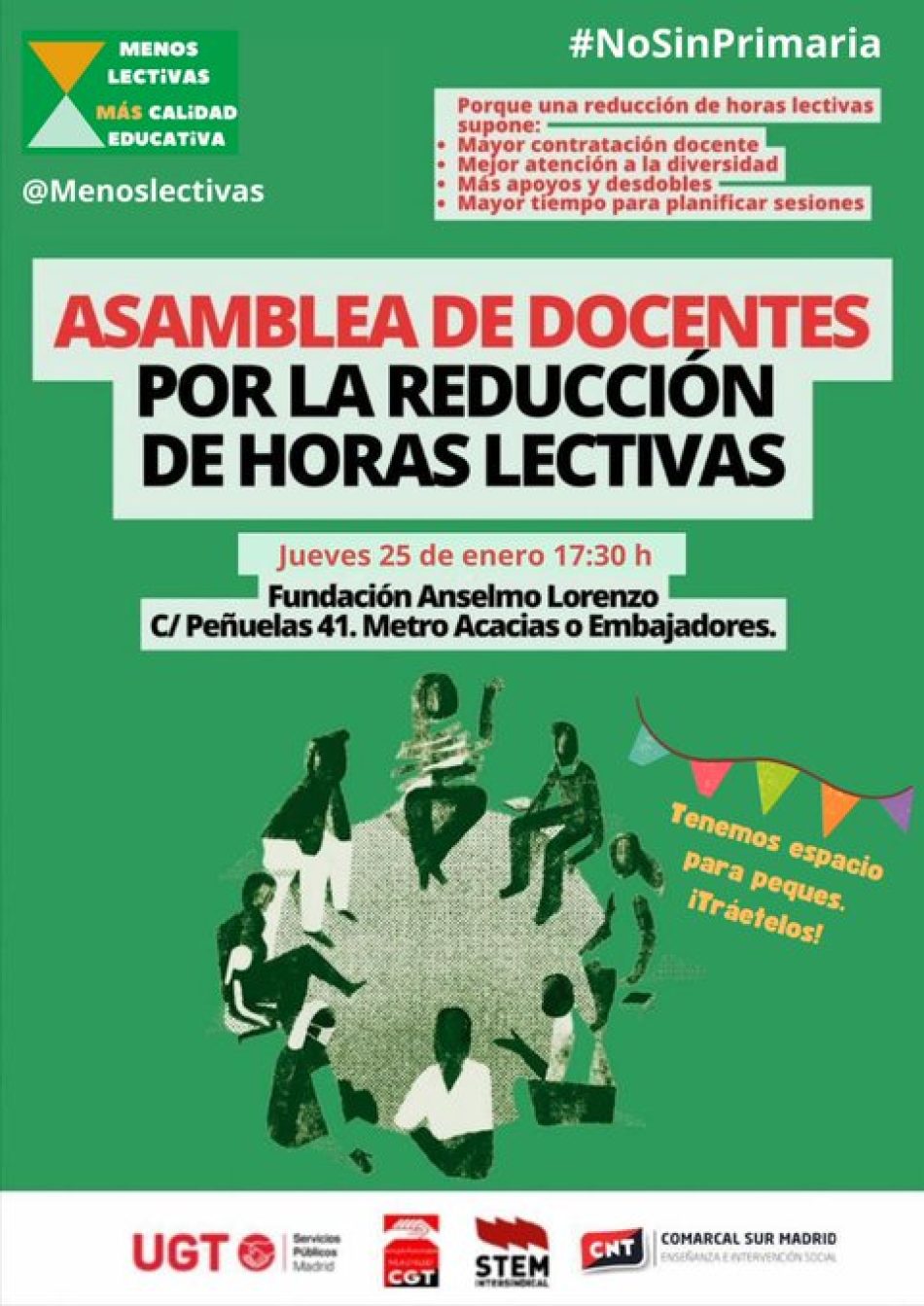 CGT Enseñanza Madrid, STEM, CNT Educación Pública CAM y Asamblea Menos Lectivas convocan huelga de docentes de enseñanza pública no universitaria el 27 de febrero