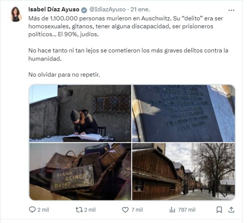 Piden a Isable Díaz Ayuso que igual que hace homenajes a las víctimas del nazismo los haga a las del franquismo