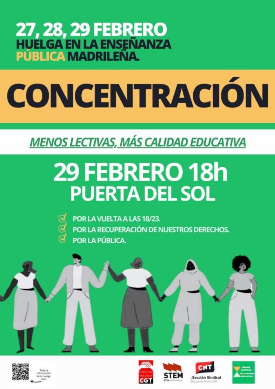 27, 28 y 29 de febrero: Calendario, movilizaciones y acciones. Huelga en la enseñanza pública de Madrid