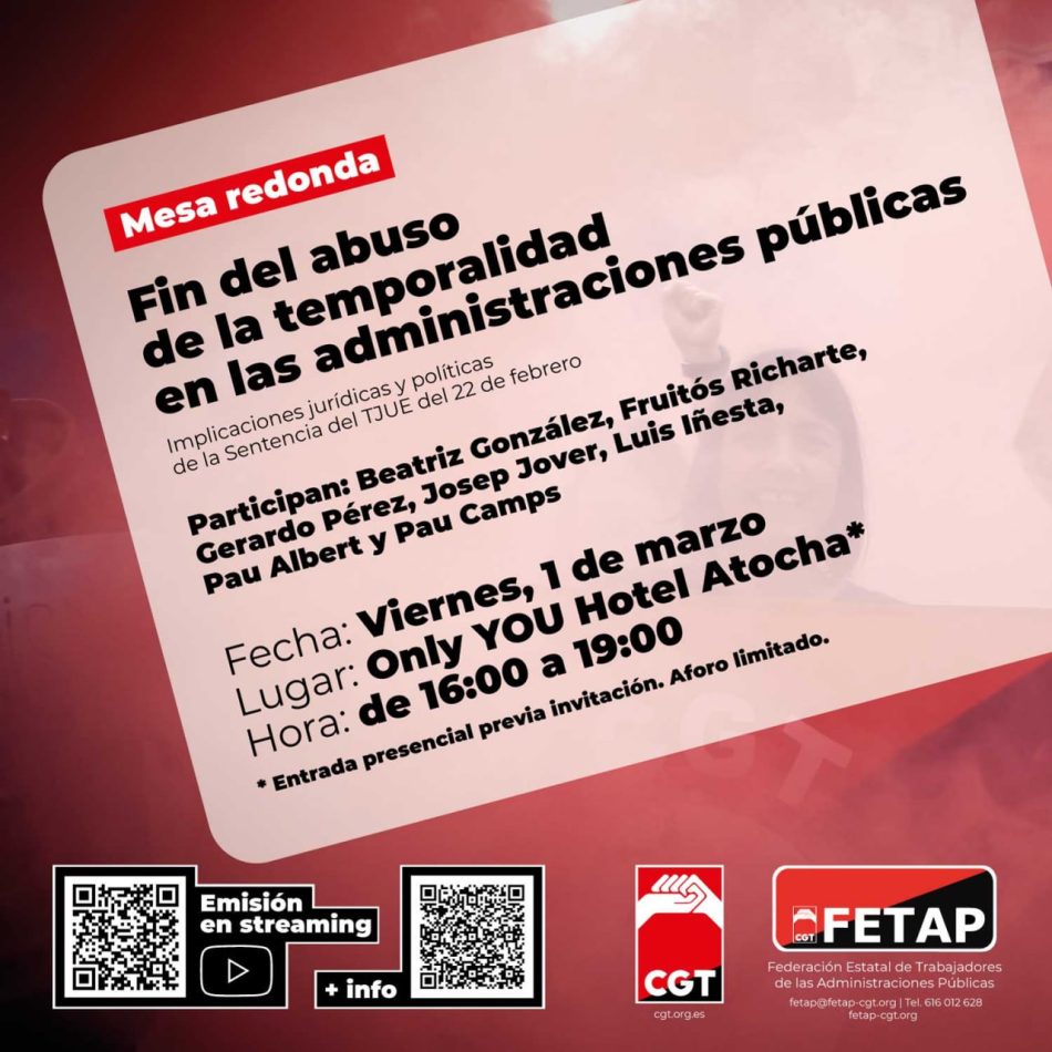 Mesa Redonda: «Fin del abuso de la temporalidad en las administraciones públicas», el 1 de marzo